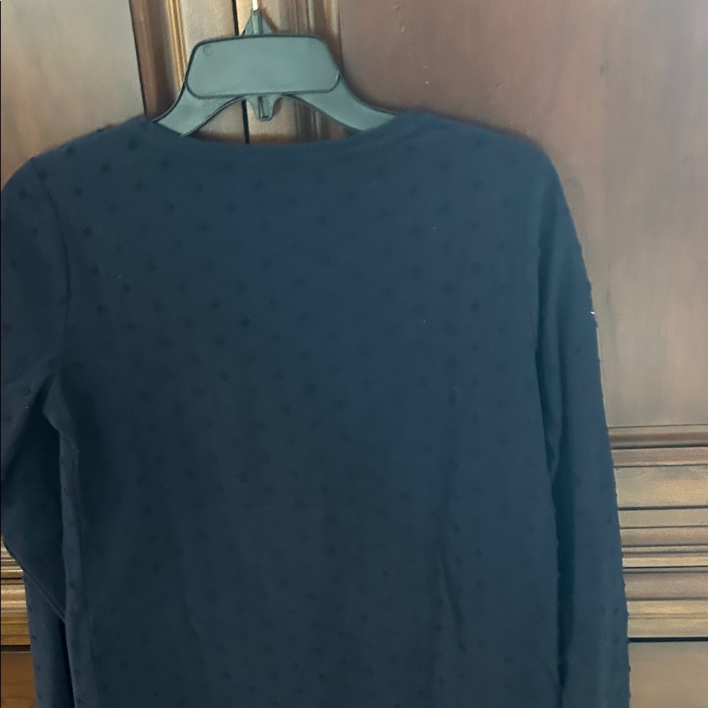 Talbots Navy Long-Sleeve Textured Dot Crewneck Shirt - Picture 3 of 6